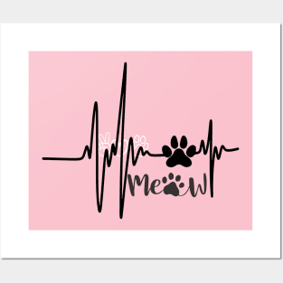 Paw print heart beat Posters and Art